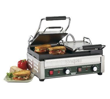 SERVE CANADA FOOD EQUIP Commercial Grills Each Waring WFG300 Double Commercial Panini Press with Cast Iron Smooth Plates, 240V/1PH | Denson CFE