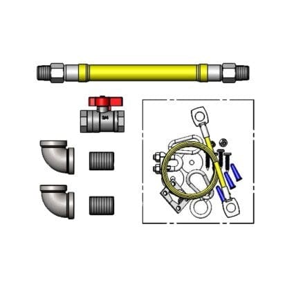 T&S BRASS Commercial Cooker Parts & Accessories Each T&S HG-4F-48K-FF Safe-T-Link 48" FreeSpin Quick Disconnect Gas Connector Hose with Elbows, Nipples, Restraining Cable, and Ball Valve - 1 1/4" NPT