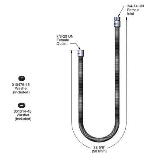 T&S BRASS Parts & Service Each T&S Brass B-0044-H2A 44 Inch Flexible Stainless Steel Hose | Denson CFE