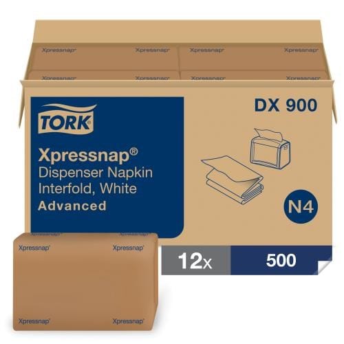 Tork Unclassified Case of 12 Tork – DX900 Advanced Xpressnap Interfold Dispenser Napkin, 1-Ply, White, 500 Napkins/Pack, 12 Packs/Case | Denson CFE