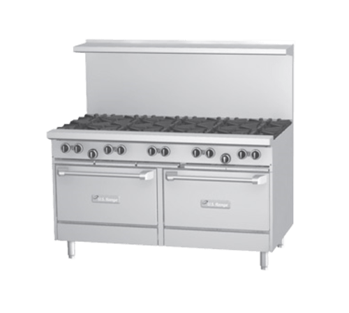 US Range Commercial Cooking Equipment Each US Range U60-10RR 60" Natural Gas 10-Burner Range With 2 Standard Ovens - 396,000 BTU | Denson CFE