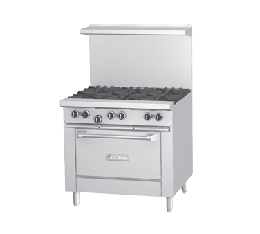 US Range Commercial Restaurant Ranges Each US Range U36-6R 36" Natural Gas 6-Burner Restaurant Range with Standard Oven - 230,000 BTU | Denson CFE