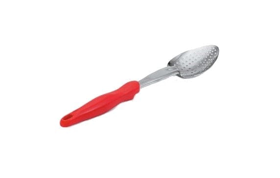 Vollrath Smallwares Each Vollrath 6414240 Ergo Grip Heavy Duty Spoon – Perforated, 13-13/16", Stainless Steel with Red Nylon Handle | Denson CFE