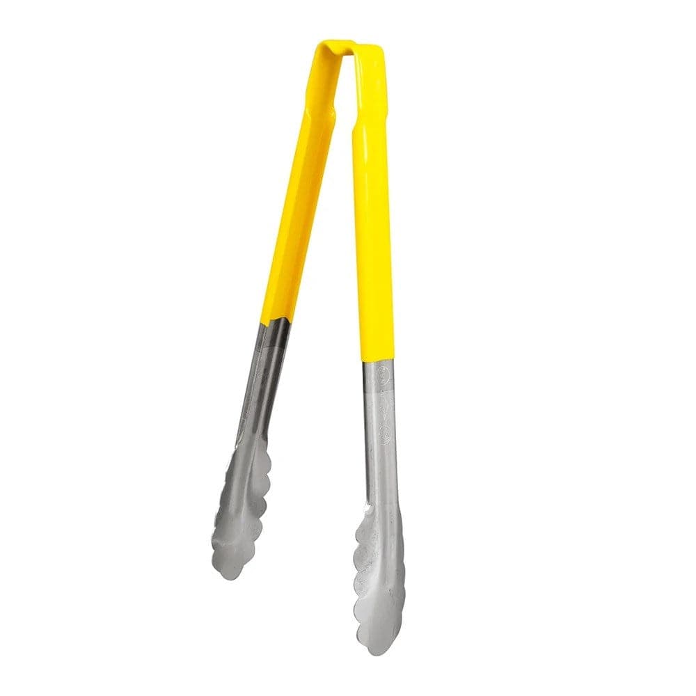 Vollrath Smallwares Each / Yellow Vollrath 4781250 12" Stainless Steel Utility Tongs - Yellow Kool-Touch Handle | Denson CFE