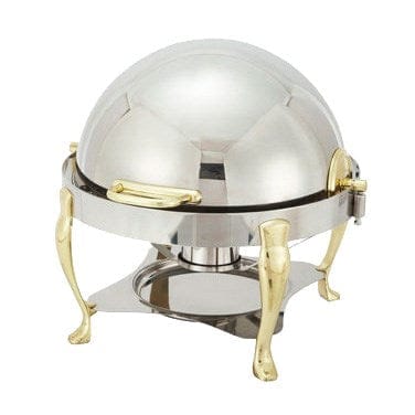 Winco Chafers & Buffetware Set Winco 308A Vintage Stainless Steel Round Chafer with Gold Accents 6 Quart | Denson CFE