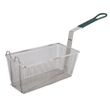 Winco Commercial Fryers Each / Green Winco FB-30 13 1/4" x 5 7/8" Rectangular Fry Basket with Green Handle