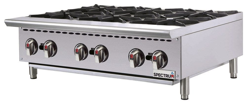 Winco Commercial Restaurant Ranges Set Winco NGHP-6 Spectrum Six Burner Stainless Steel Countertop Gas Hot Plate 150000 BTU | Denson CFE