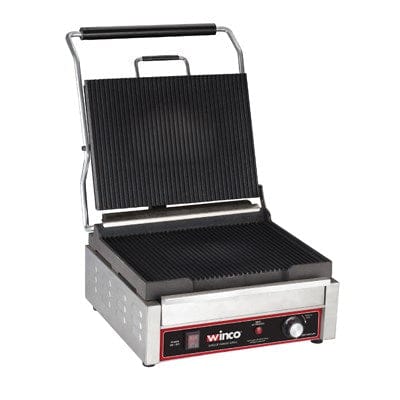 Winco Countertop Equipment Set Winco EPG-1C Italian Style Countertop Panini Grill Single with Ribbed Plate 14 Inch 120 Volt 1750 Watt | Denson CFE