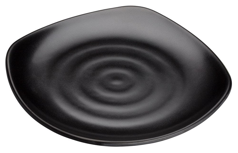 Winco Dinnerware Case / Melamine / Black Winco WDM013-301 Ardesia Rika 8-3/4 Inch Black Break-Resistant Melamine Square Plate Set of 24 | Denson CFE