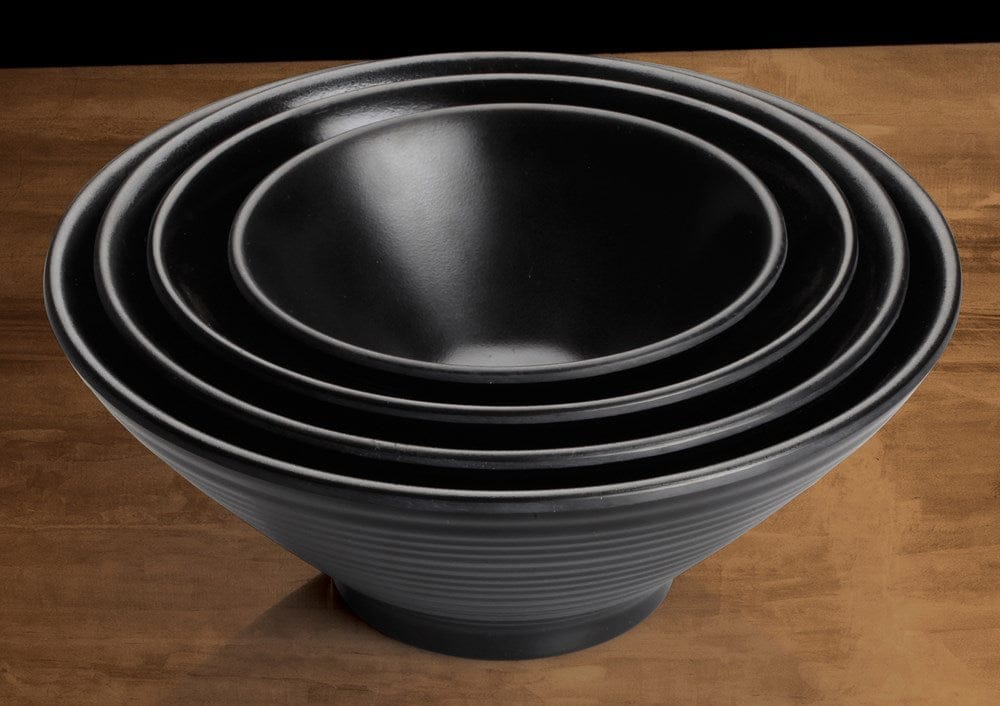Winco Dinnerware Case / Melamine / Black Winco WDM014-303 Ardesia Togashi 8 Inch Diameter Black Melamine Bowl Break Resistant Dishwasher Safe 24 Pack | Denson CFE