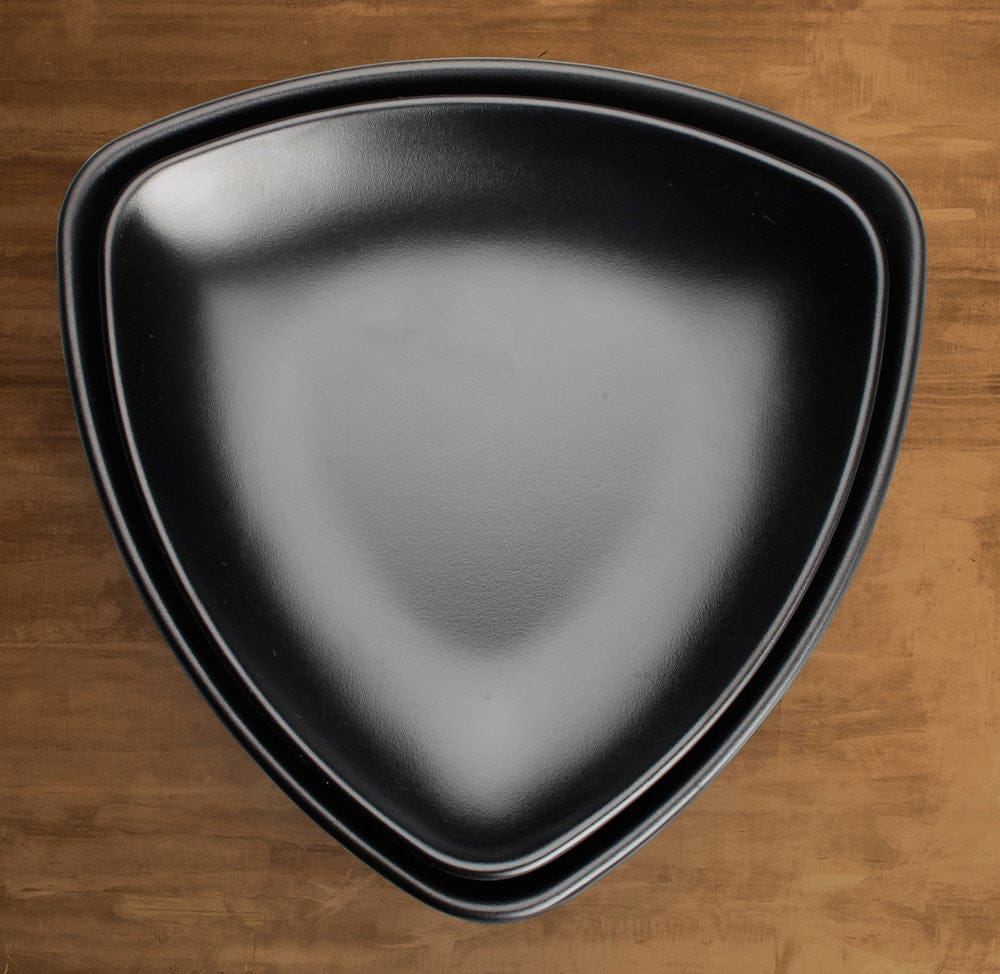 Winco Dinnerware Case / Melamine / Black Winco WDM015301 Ardesia Natsuki Black Melamine Triangular Plate 8-1/8 Inch Pack of 24 | Denson CFE