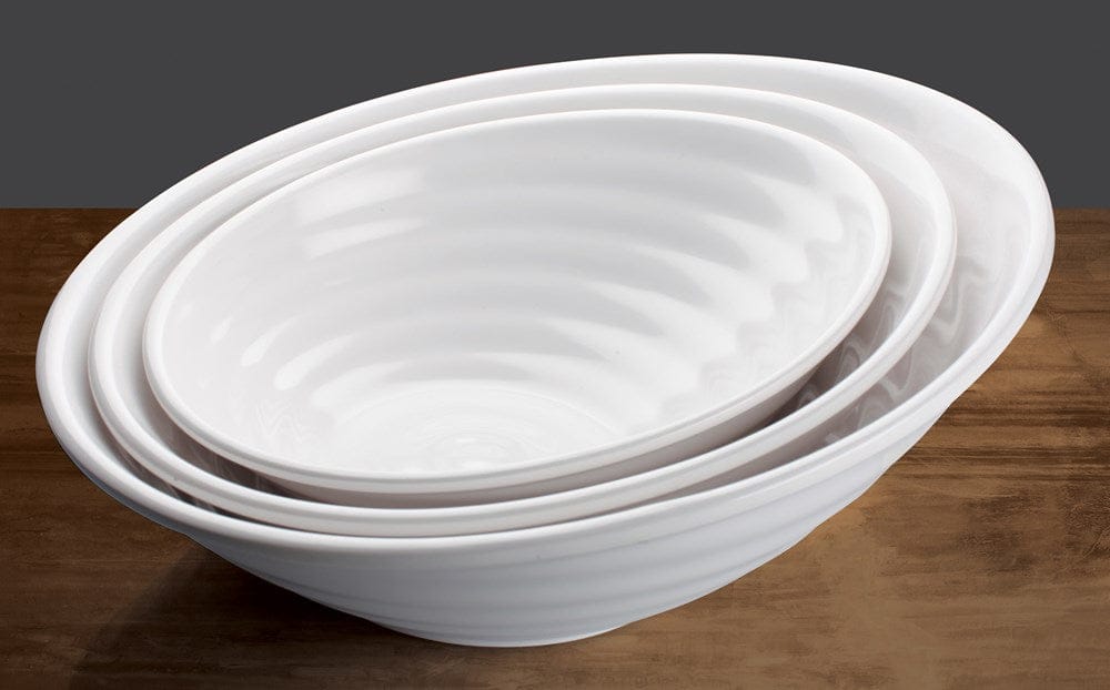 Winco Dinnerware Case / Melamine / White Winco WDM003-201 Ardesia Hailey 12 Inch Melamine Angle Bowl Break Resistant White | Denson CFE