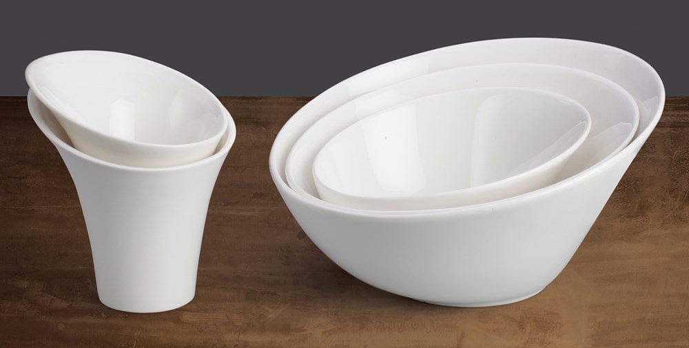 Winco Dinnerware Case / Porcelain / White Winco WDP003-201 Ardesia Rimini Creamy White 6.5 Inch Porcelain Angled Bowl | Denson CFE