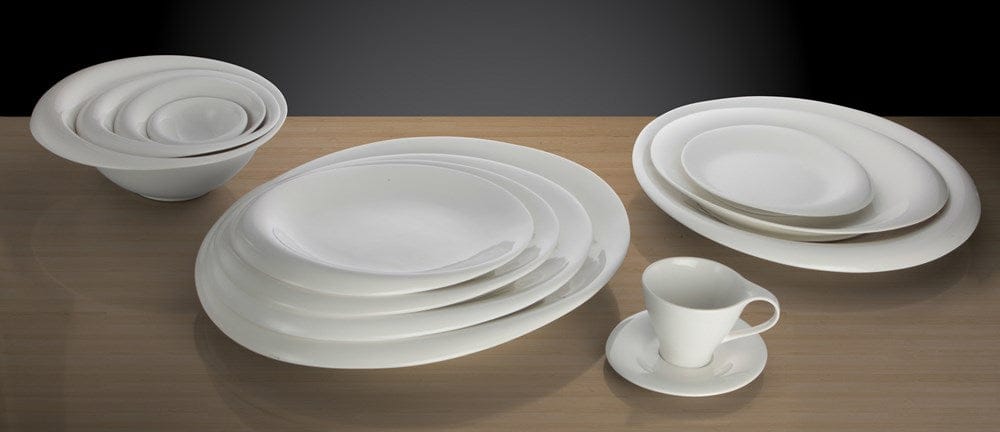 Winco Dinnerware Case / Porcelain / White Winco WDP004-212 Ardesia Ocea Oval Porcelain Bowl 16x12.25 Creamy White Set of Six | Denson CFE