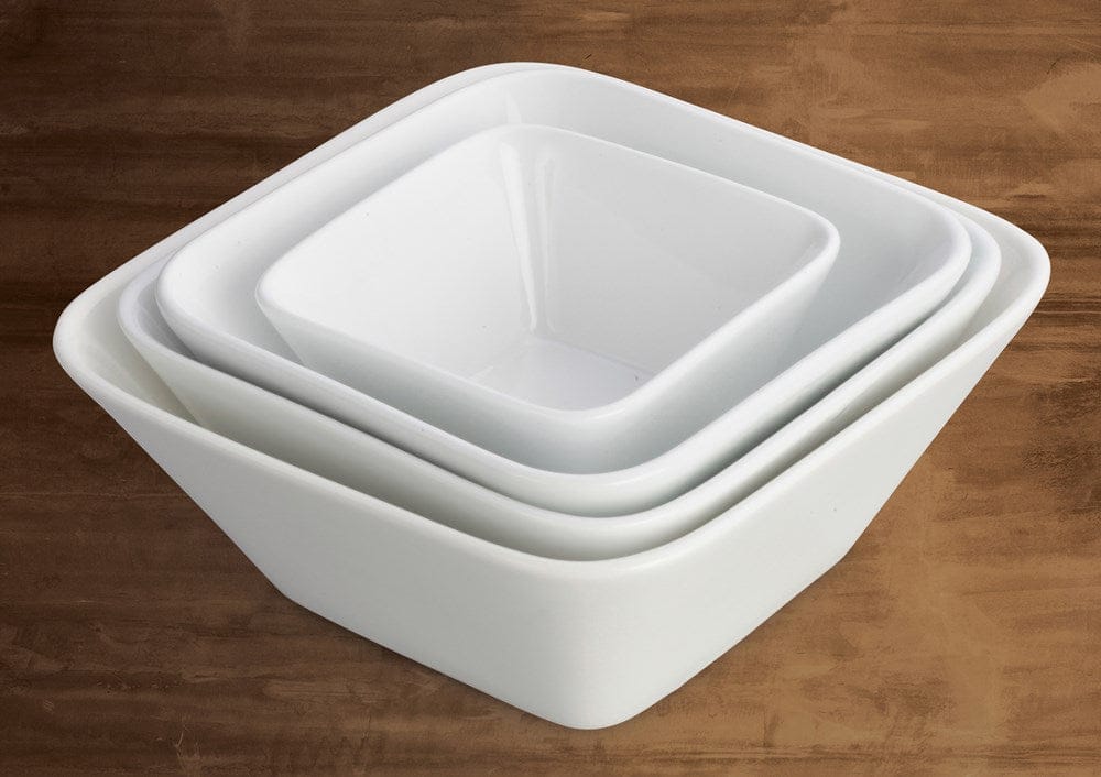 Winco Dinnerware Case / Porcelain / White Winco WDP008-104 Ardesia Laurets Square Porcelain Bowl 7-5/8 Inch Bright White Set of 12 | Denson CFE