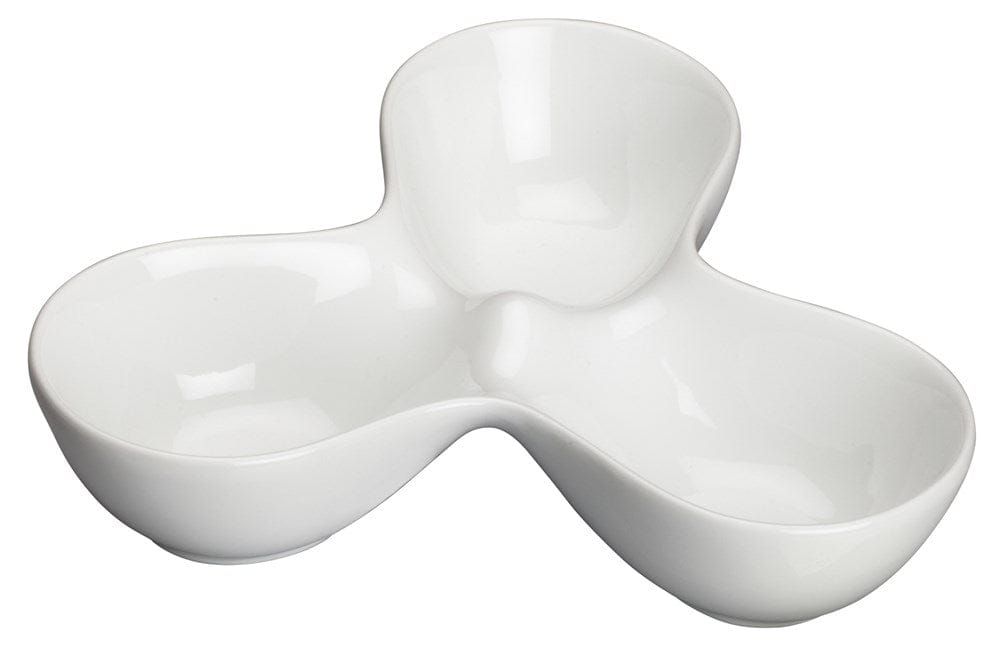 Winco Dinnerware Case / Porcelain / White Winco WDP017-103 Durable White Three Compartment Porcelain Trio Caddy Bowl 7.75 x 5 inches | Denson CFE