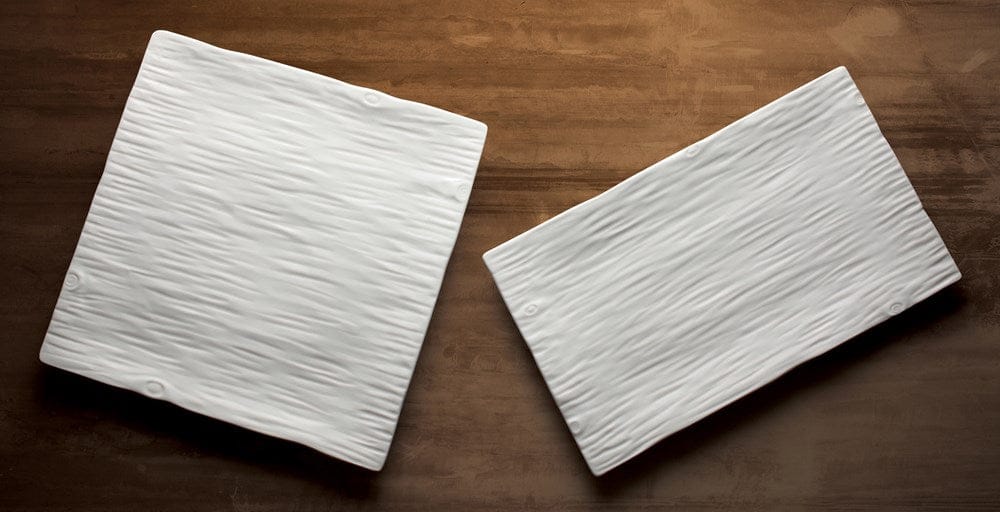 Winco Dinnerware Pack / Porcelain / White Winco WDP002-203 Ardesia Dalmata Rectangular Porcelain Platter Set Creamy White 15-3/4 x 9-1/8 | Denson CFE