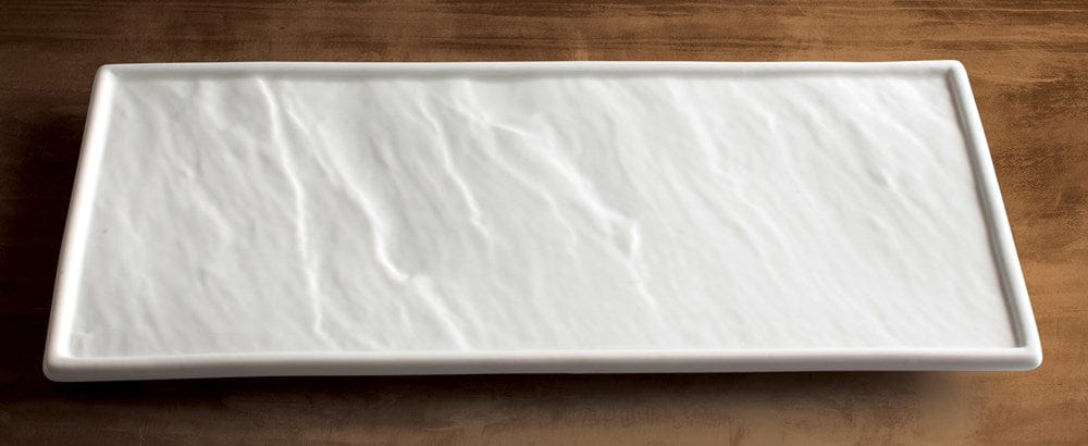 Winco Dinnerware Pack / Porcelain Winco WDP001-204 Calacatta Rectangular Narrow Rim Porcelain Platter 16.5 x 7 Creamy White | Denson CFE