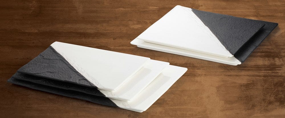 Winco Dinnerware Pack / Porcelain Winco WDP023-201 Ardesia Visca Rectangular Porcelain Platter Black and White 11-5/8 Inches x 7-1/4 Inches 2 Pack | Denson CFE