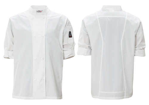 Winco Essentials Each / 3XL / White Winco UNF-12W3XL Signature Chef Jacket Tapered Fit Ventilated Roll-Tab Long Sleeve Thermometer Pocket Mesh Panel White 3XL | Denson CFE