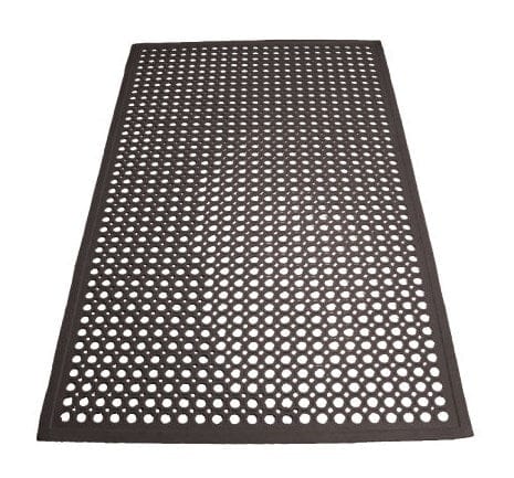 Winco Essentials Each / Black Winco RBM-35K Black Rubber Anti-Fatigue Floor Mat 3 x 5 Feet with Beveled Edges | Denson CFE