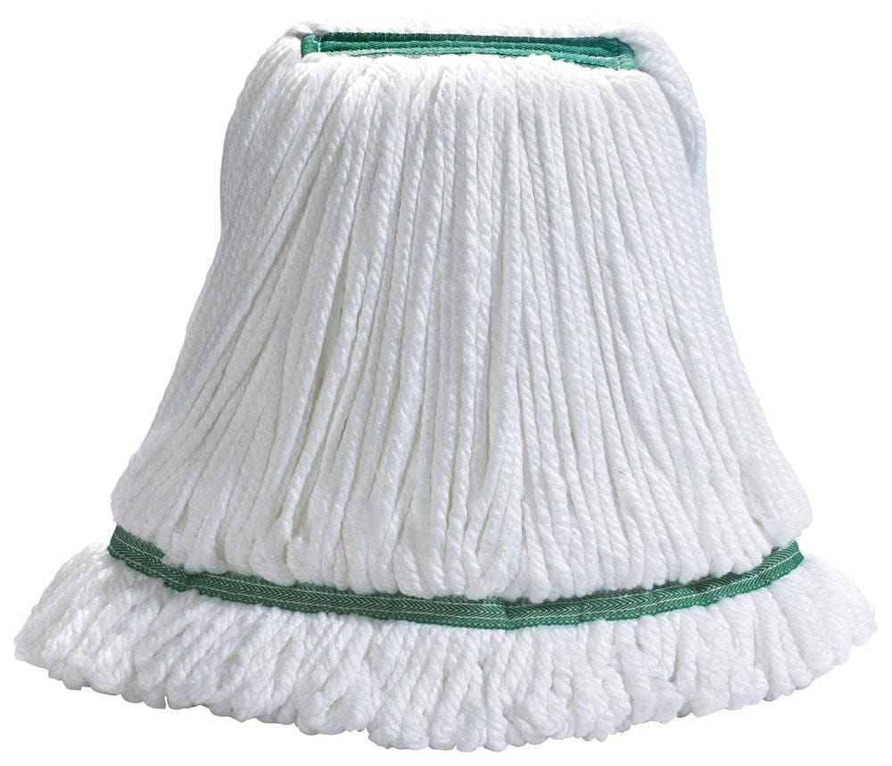 Winco Essentials Each / Green Winco MOPM-M Microfiber Medium Looped End Mop Head White with Green Bands | Denson CFE