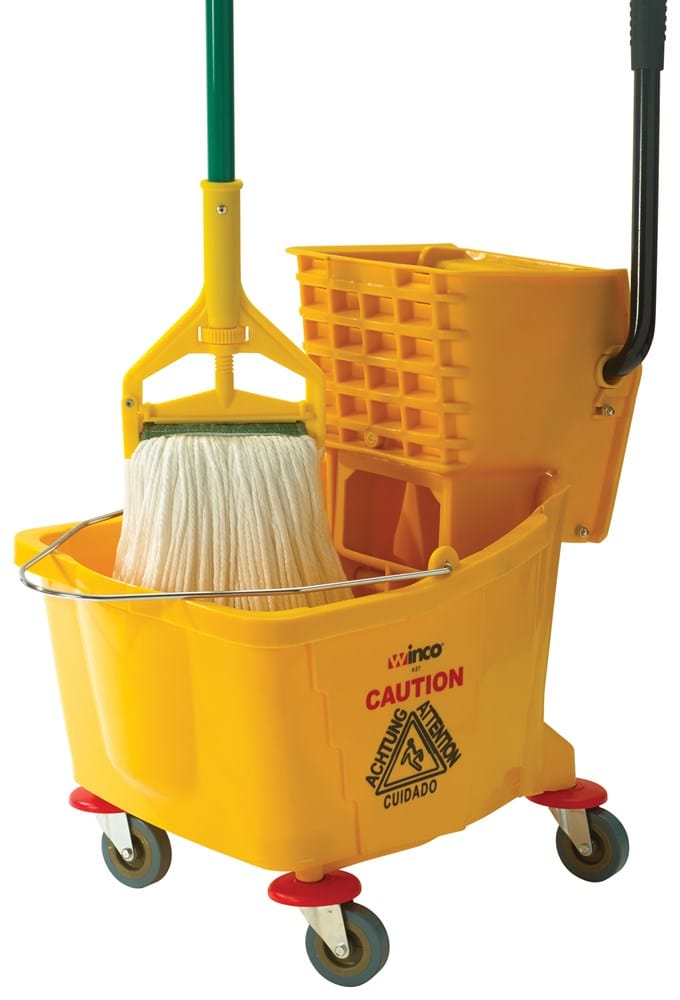 Winco Essentials Each / Green Winco MOPM-M Microfiber Medium Looped End Mop Head White with Green Bands | Denson CFE