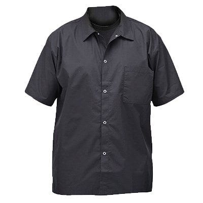 Winco Essentials Each / Large / Black Winco UNF-1K Black Signature Chef Short-Sleeved Poly/Cotton Snap-Button Chef Shirt With 1 Chest Pocket