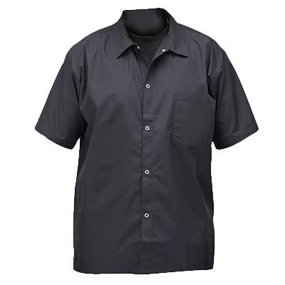 Winco Essentials Each / Large / Black Winco UNF-1KM Black Short-Sleeved Snap-Button Chef Shirt with Chest Pocket | Denson CFE