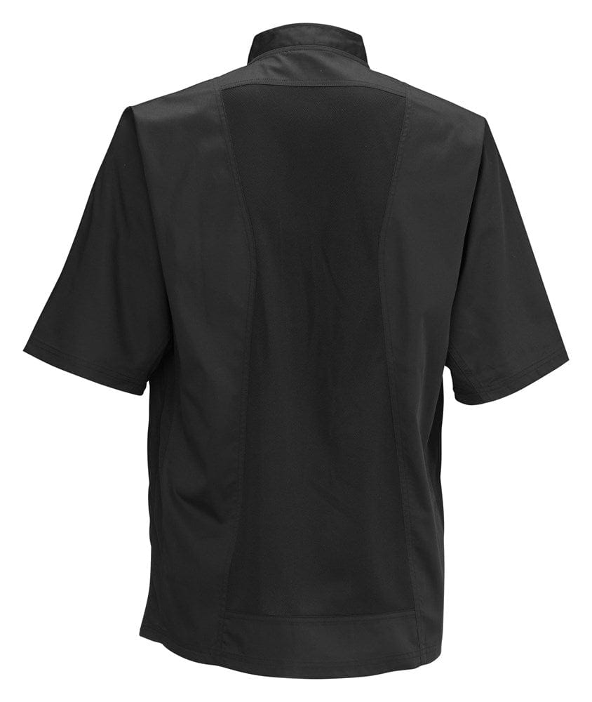 Winco Essentials Each / Small / Black Winco UNF-9KS Black Small Signature Chef Tapered Fit Poly Cotton Ventilated Chef Shirt with Mesh Panels and Pockets | Denson CFE