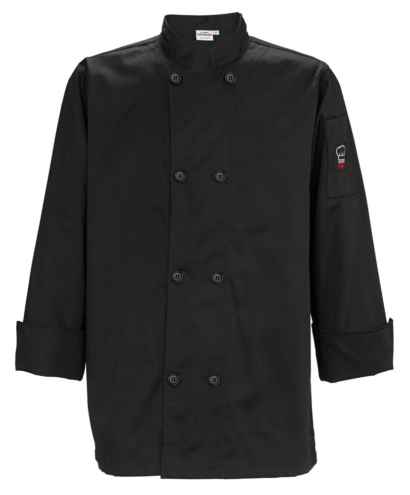 Winco Essentials Each / Small / Black Winco UNF6K Black Tapered Fit Double Breasted Chef Jacket | Denson CFE