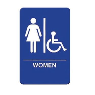 Winco Essentials Each Winco SGNB-651B Information Sign Women Accessible Braille 6 x 9 White on Blue | Denson CFE