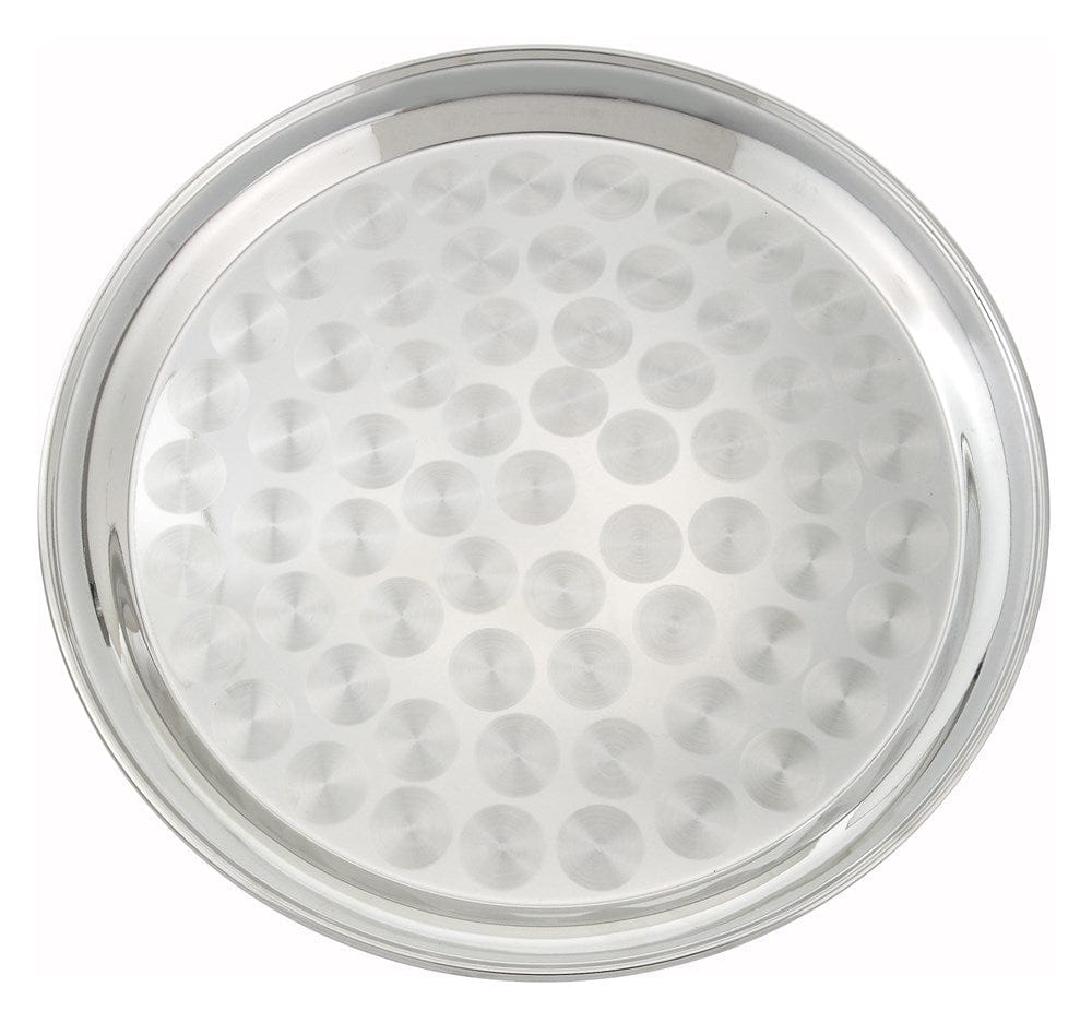 Winco Essentials Each Winco STRS-16 16 Inch Stainless Steel Round Serving Tray with Swirl Design | Denson CFE