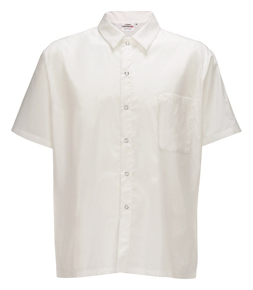 Winco Essentials Each Winco UNF-1WS SignatureChef Short Sleeve White Cook Shirt Small | Denson CFE