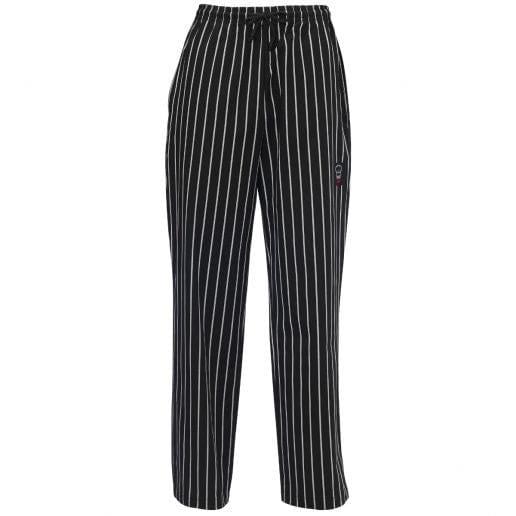 Winco Essentials Each Winco UNF-3CXL Chalk Stripe Extra-Large Relaxed Fit Chef Pants with Elastic Drawstring Waist and Side Pockets | Denson CFE