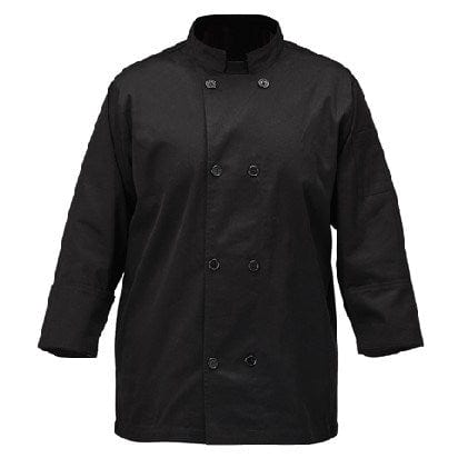 Winco Essentials Each Winco UNF-5KXL Black Poly-Cotton Blend Double Breasted Chef Jacket, Extra Large | Denson CFE