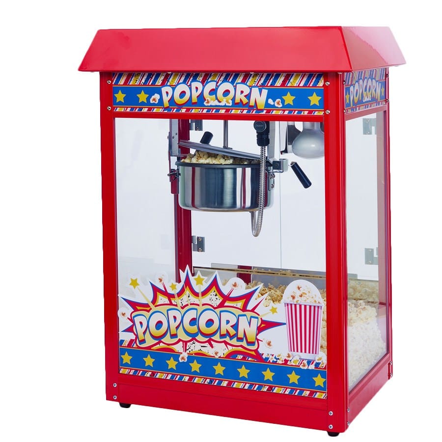 Winco Food and Beverage Set / Red Winco POP-8R ShowTime Electric 8 Ounce Popcorn Machine with Non-Stick Kettle and Warmer Light | Denson CFE
