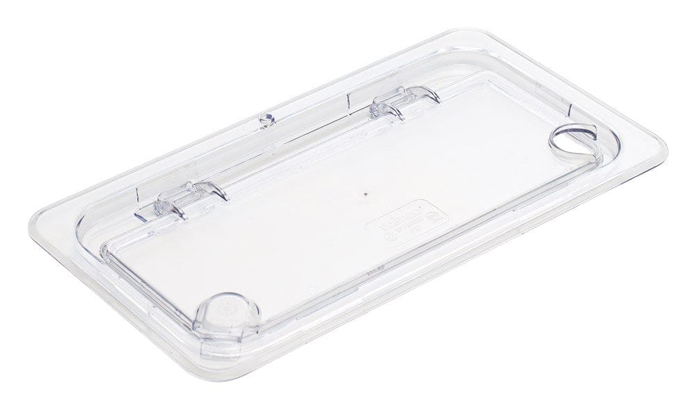 Winco Food Pans Each Winco SP7300H Hinged Lid Cover for Food Storage Containers 1/3 Size Clear Notched Design | Denson CFE