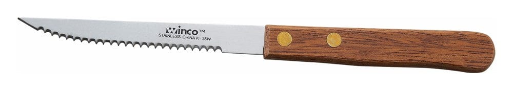 Winco Food Service Supplies Dozen Winco K-35W Economy Steak Knife 4 Inch Blade Wooden Handle | Denson CFE