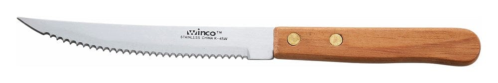 Winco Food Service Supplies Dozen Winco K-45W Premium Steak Knife with 4.5 Inch Blade and Wooden Handle | Denson CFE