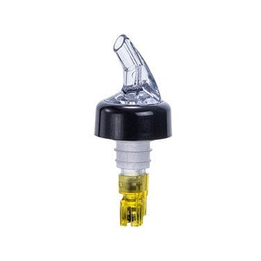 Winco Food Service Supplies Dozen / Yellow Winco PPA-150 Measured Pourer 1 and 1/2 Ounce with Clear Spout and Black Collar Yellow Tail | Denson CFE