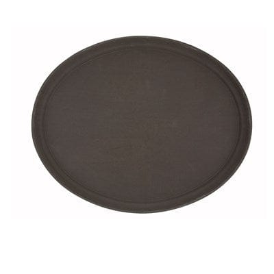 Winco Food Service Supplies Each / Brown Winco TRH-2722 Easy Hold Rubber Lined Oval Tray 22 x 27 Brown | Denson CFE