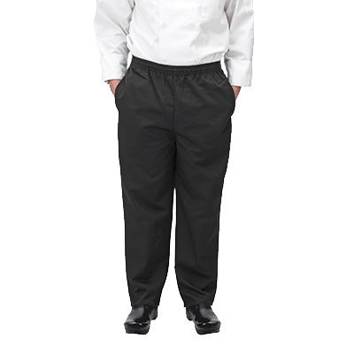 Winco Food Service Supplies Each / Medium / Black Winco UNF-2KM Black Medium Signature Chef Relaxed Universal Fit Poly/Cotton Elastic Drawstring Waist Chef Pants With 2 Side-Seam Pockets