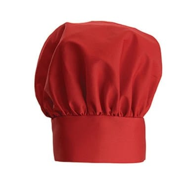 Winco Food Service Supplies Each / Red Winco CH-13RD Red 13 Inch High Signature Chef Poly/Cotton Professional Chef Hat With Wide Head Band And Adjustable Velcro Closure