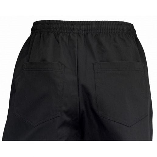 Winco Food Service Supplies Each / Small / Black Winco UNF-2KS Black Small Signature Chef Relaxed Universal Fit Poly/Cotton Elastic Drawstring Waist Chef Pants With 2 Side-Seam Pockets