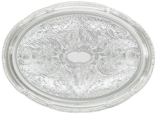 Winco Food Service Supplies Each Winco CMT-1318 Oval Chrome Plated Serving Tray with Gadroon Edge 18.75 x 13 | Denson CFE