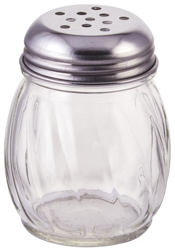 Winco Food Service Supplies Each Winco G107 Six Ounce Glass Cheese Shaker with Perforated Chrome Top | Denson CFE