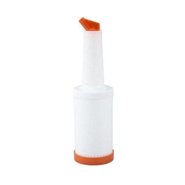 Winco Food Service Supplies Each Winco PPB-1O 1 Quart Liquor and Juice Pour Bottle with Orange Spout and Lid | Denson CFE