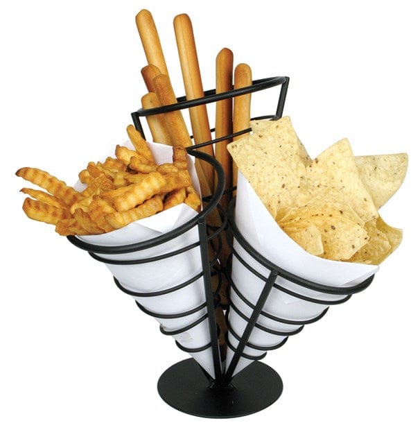 Winco Food Service Supplies Each Winco WBKH10 Wire French Fry Holder Three Cone Basket Black | Denson CFE
