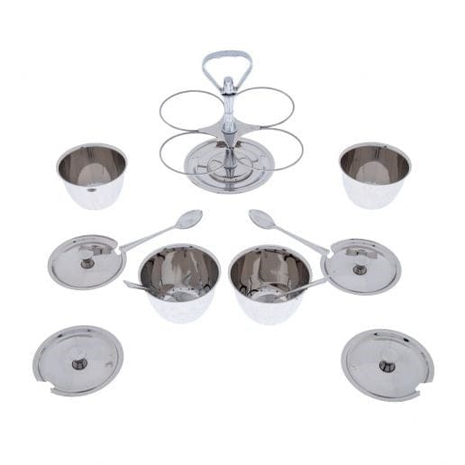 Winco Food Service Supplies Set Winco RS-4 Stainless Steel Four Compartment Relish Server with Lids and Spoon | Denson CFE